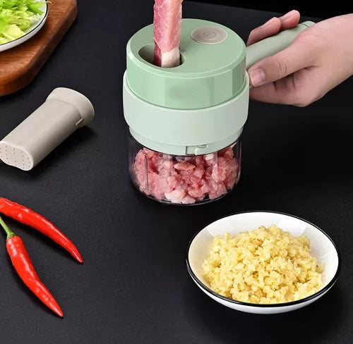 Picatodo de Cocina Portátil 4 en 1 Recargable | Cortador & Procesador de Alimentos