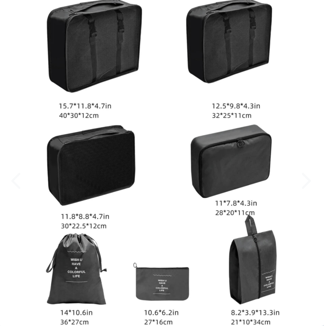 Kit Organizador de Maletas 7 Piezas – Bolsas de Viaje Impermeables (Rosado y Negro)