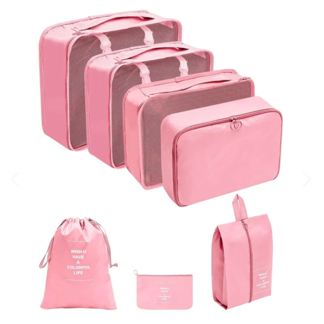 Kit Organizador de Maletas 7 Piezas – Bolsas de Viaje Impermeables (Rosado y Negro)