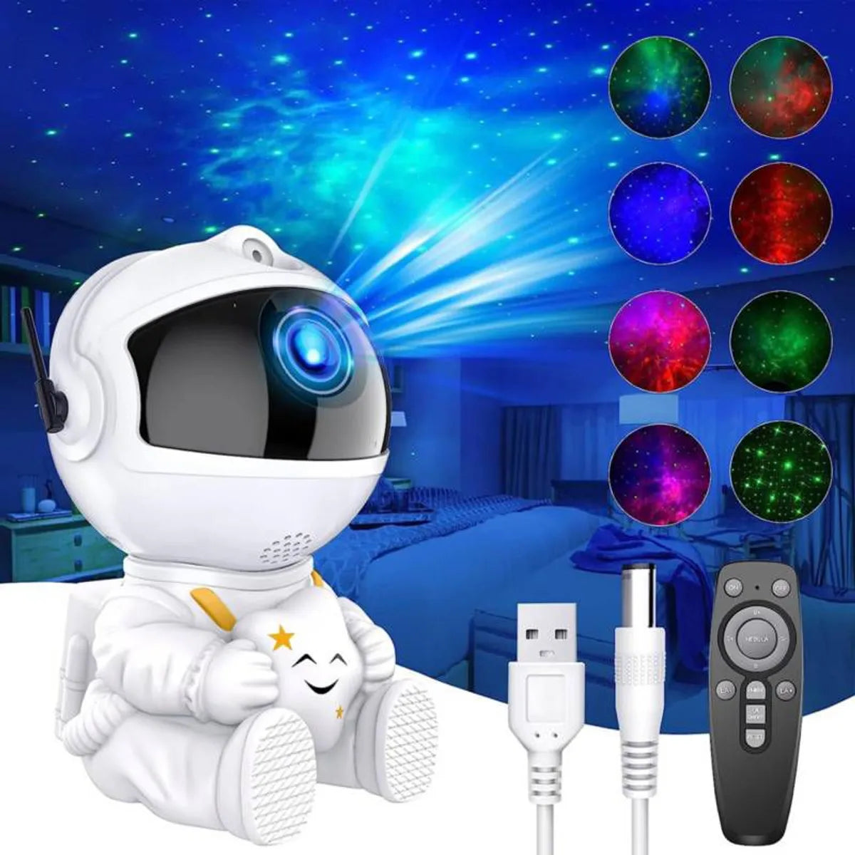 🌌 Proyector Astronauta Mágico de Galaxias | Luz Nocturna LED 360° para Niños y Hogar ✨