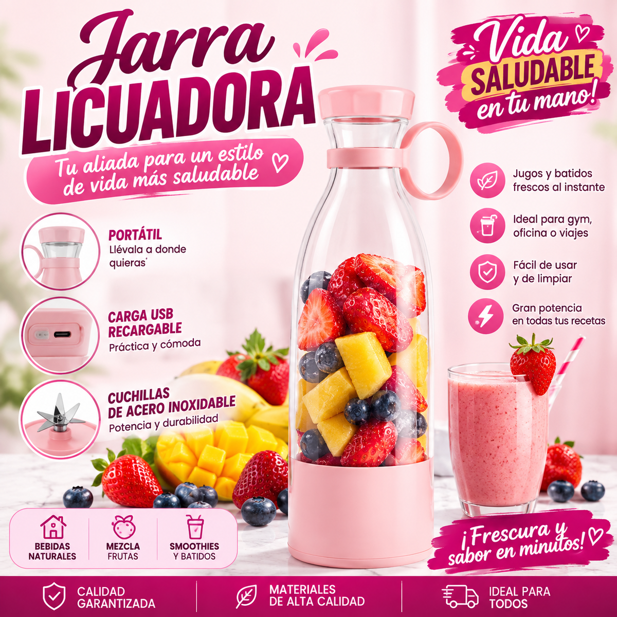 Licuadora Portátil Recargable USB Fresh Juice | Vasos & Batidos en Segundos