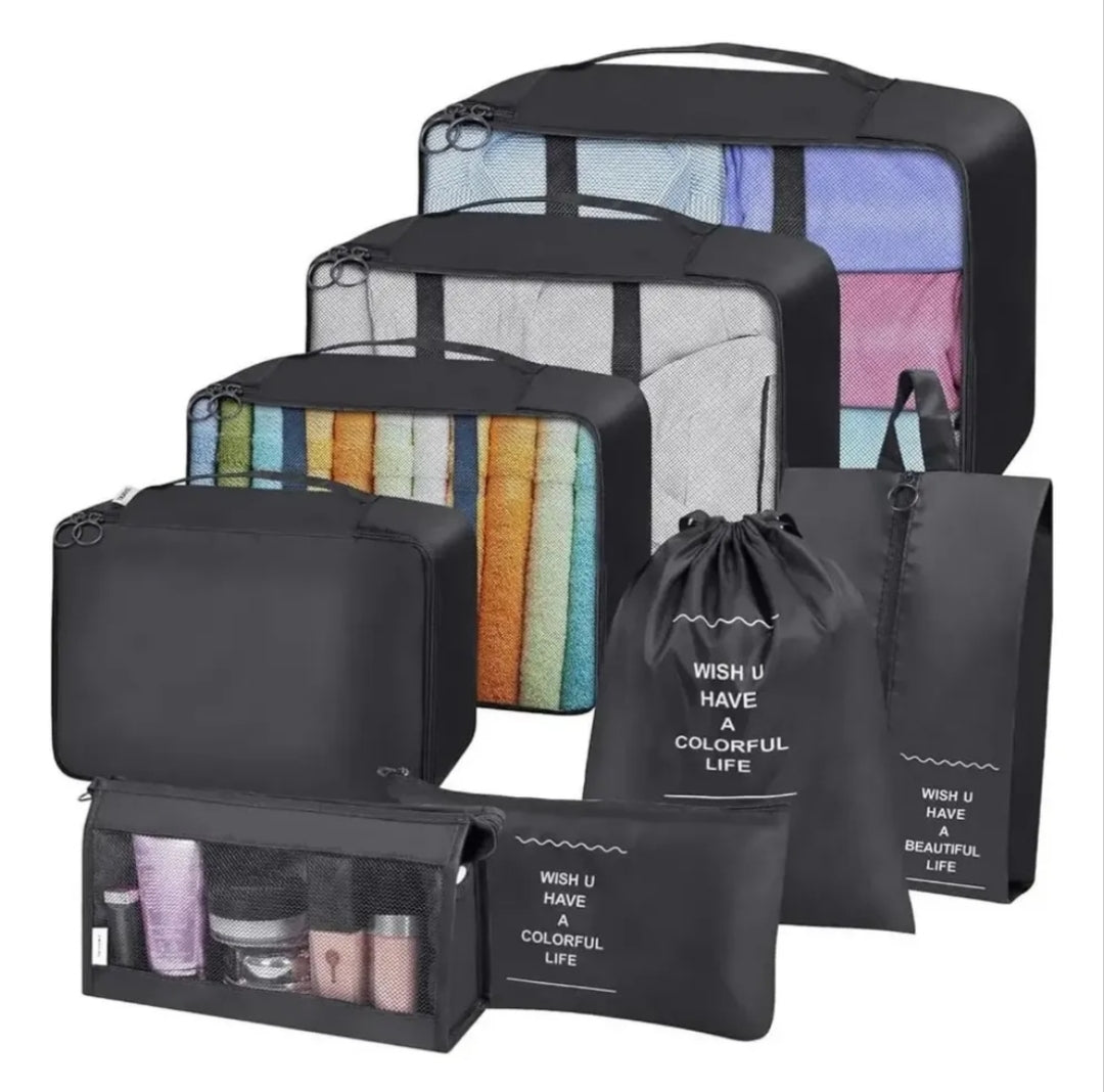 Kit Organizador de Maletas 7 Piezas – Bolsas de Viaje Impermeables (Rosado y Negro)