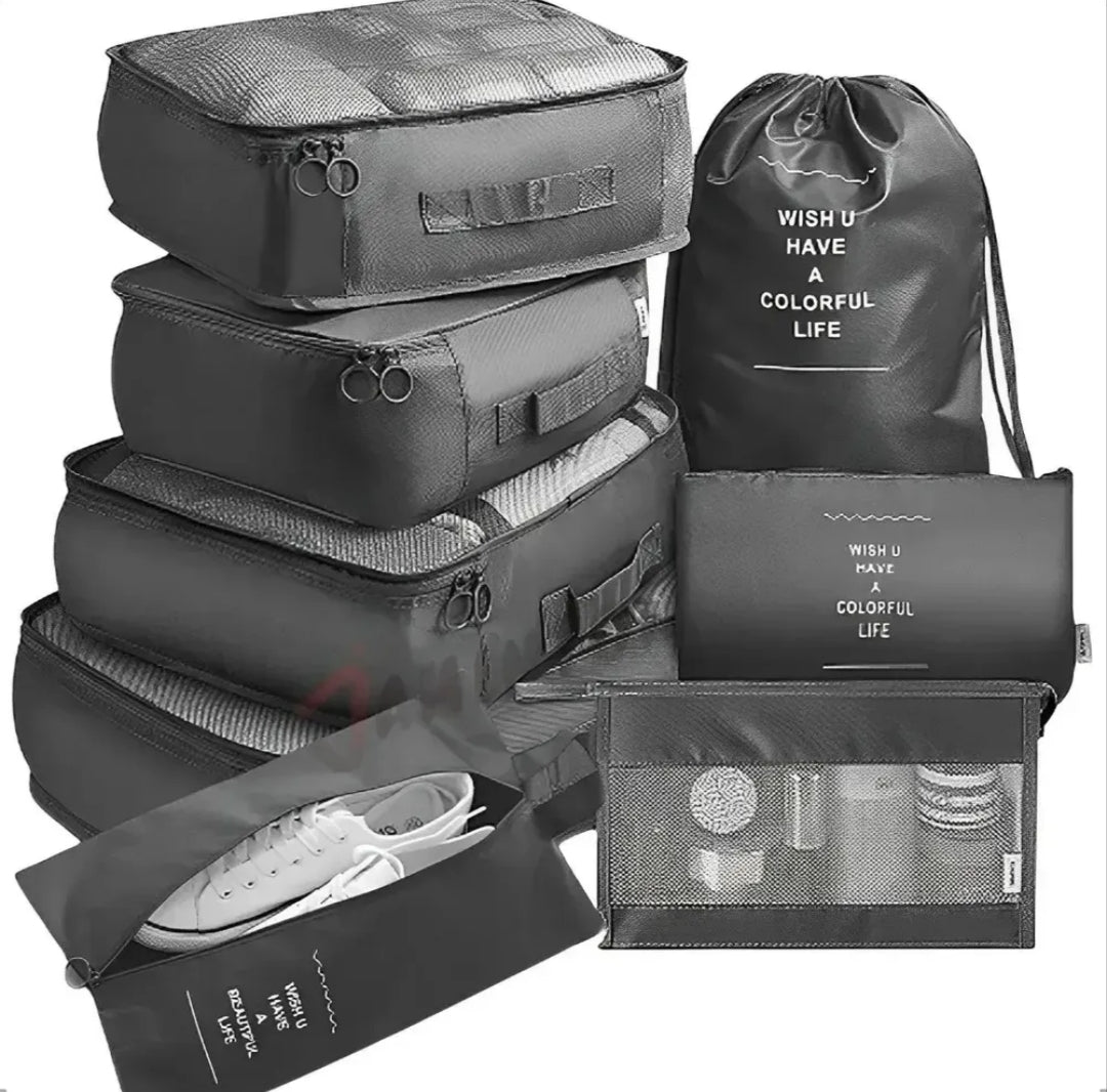 Kit Organizador de Maletas 7 Piezas – Bolsas de Viaje Impermeables (Rosado y Negro)