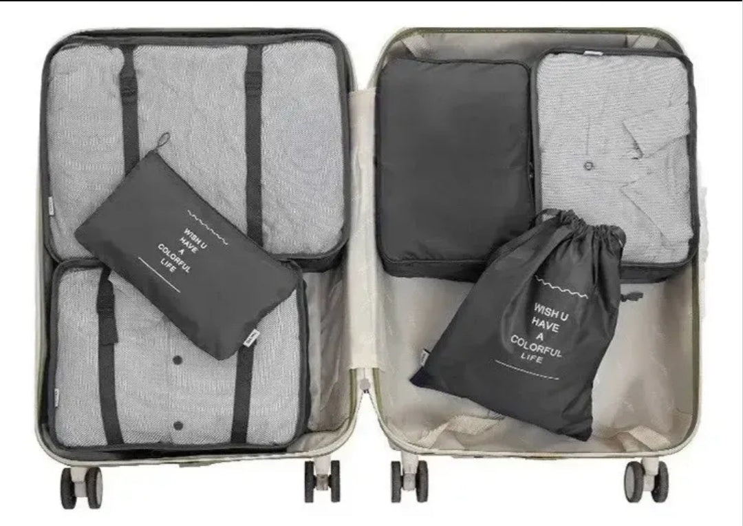 Kit Organizador de Maletas 7 Piezas – Bolsas de Viaje Impermeables (Rosado y Negro)