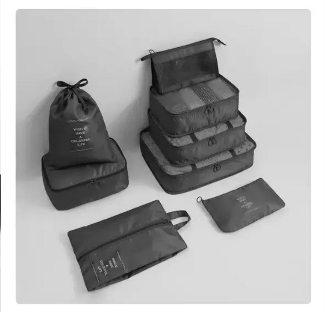 Kit Organizador de Maletas 7 Piezas – Bolsas de Viaje Impermeables (Rosado y Negro)