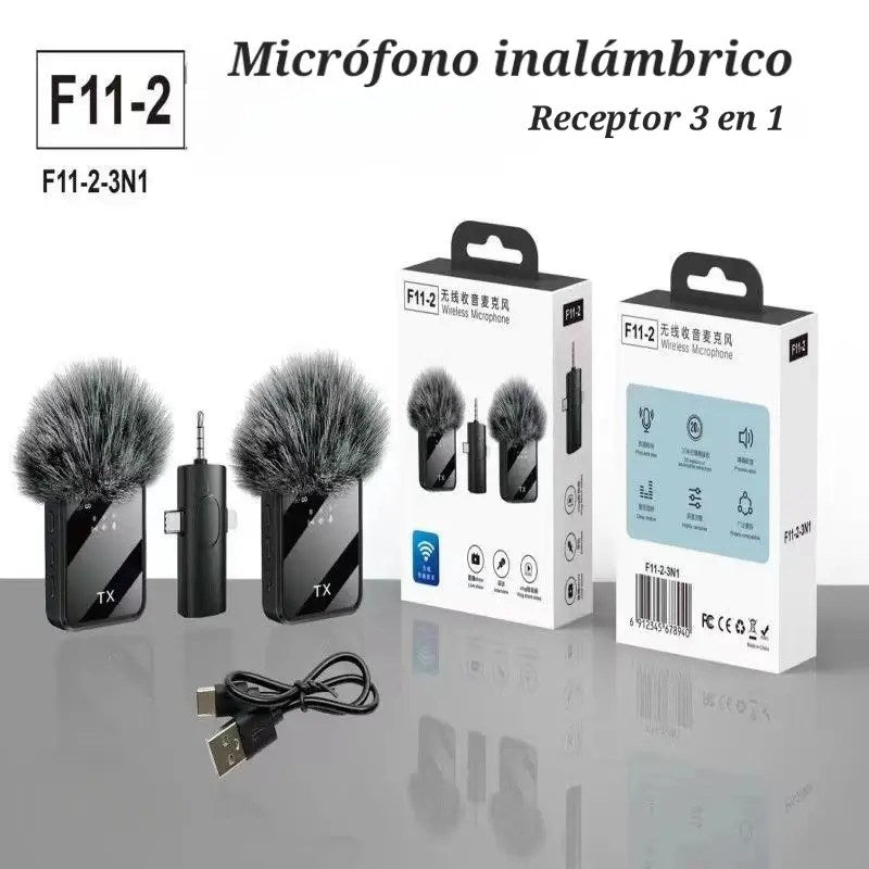Kit de Micrófonos Inalámbricos Dúo F11-2 Pro | Audio HiFi DSP y Reducción de Ruido para Creadores, Celulares y Cámaras