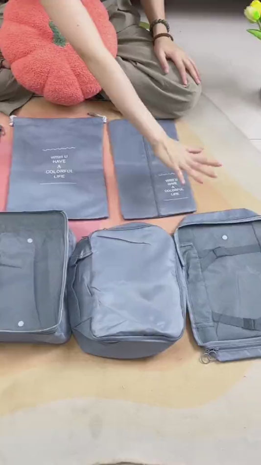 Kit Organizador de Maletas 7 Piezas – Bolsas de Viaje Impermeables (Rosado y Negro)